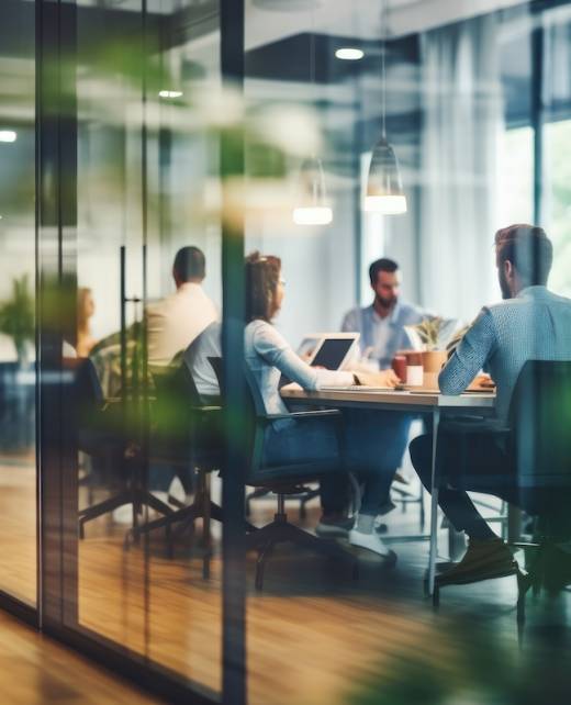 Business office with blurred people casual wear, with blurred bokeh background